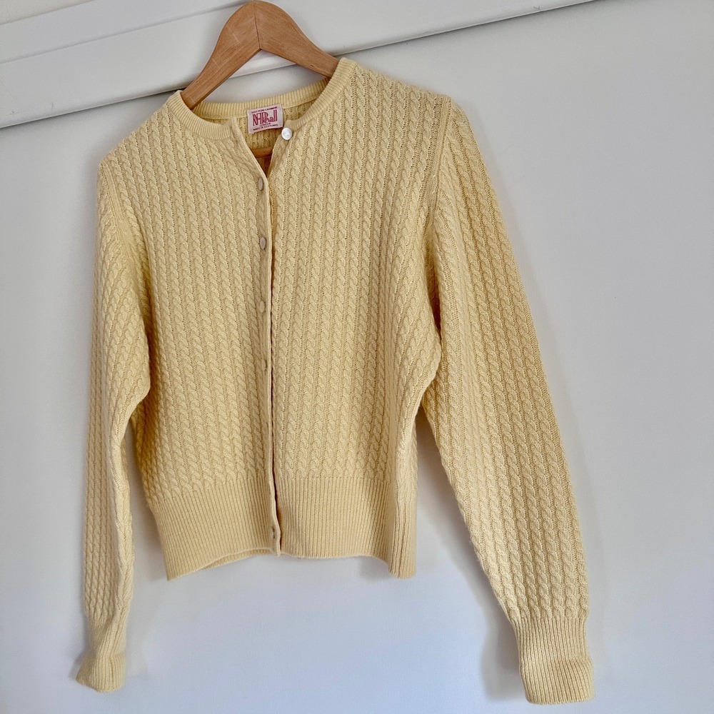 N.Peal London Yellow 100% Cashmere Cable Knit Cardigan Made in Scotland M - Picture 5 of 10